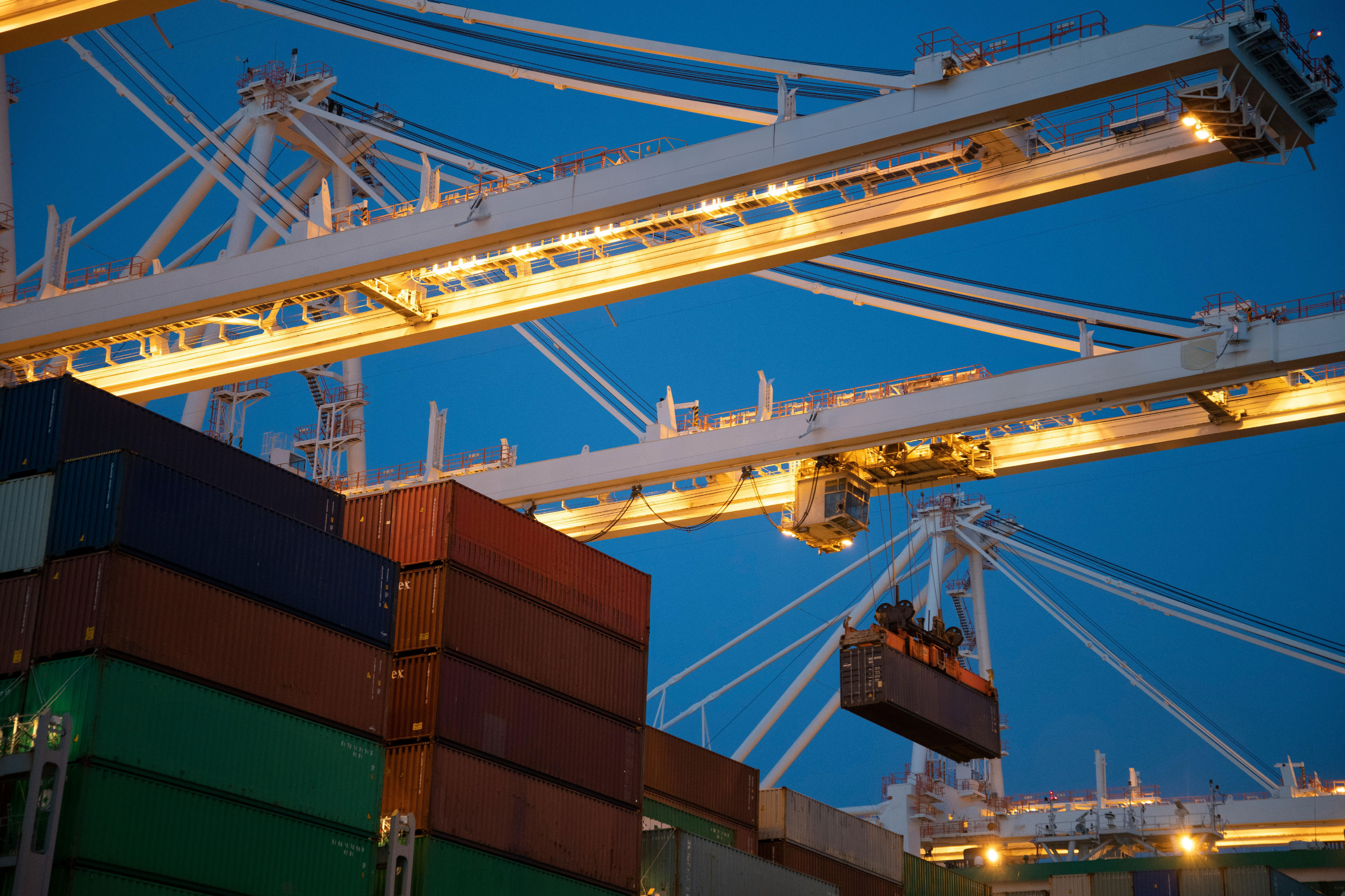 Cranes loading containers